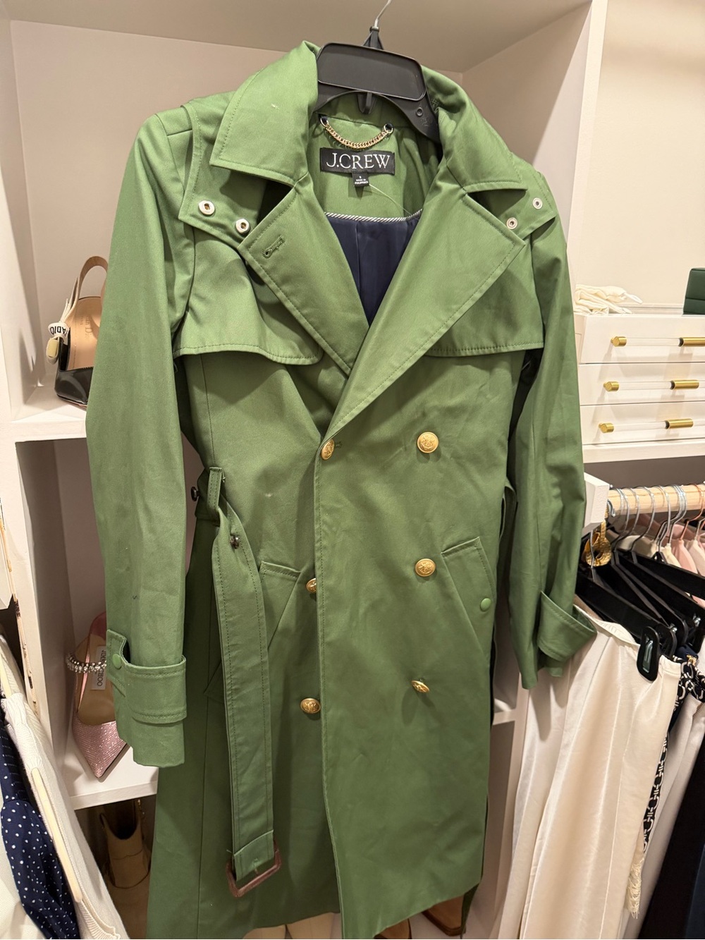 J.Crew Green Double-Breasted Trench Coat
